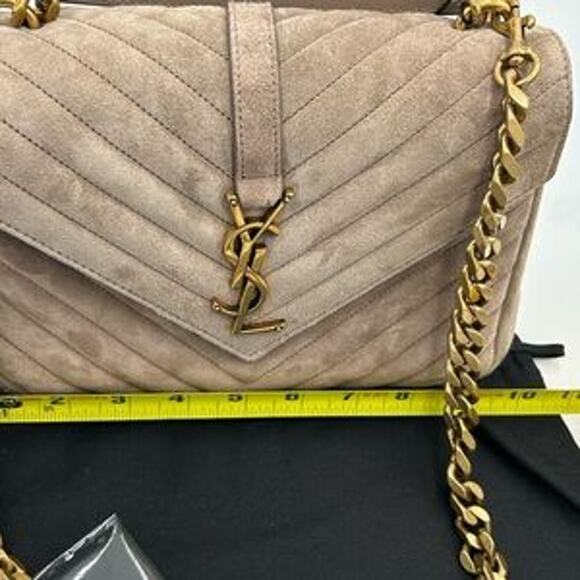 Women's Saint Laurent Ysl quilted medium suede shoulder Bag made in Italy - Picture 6 of 16